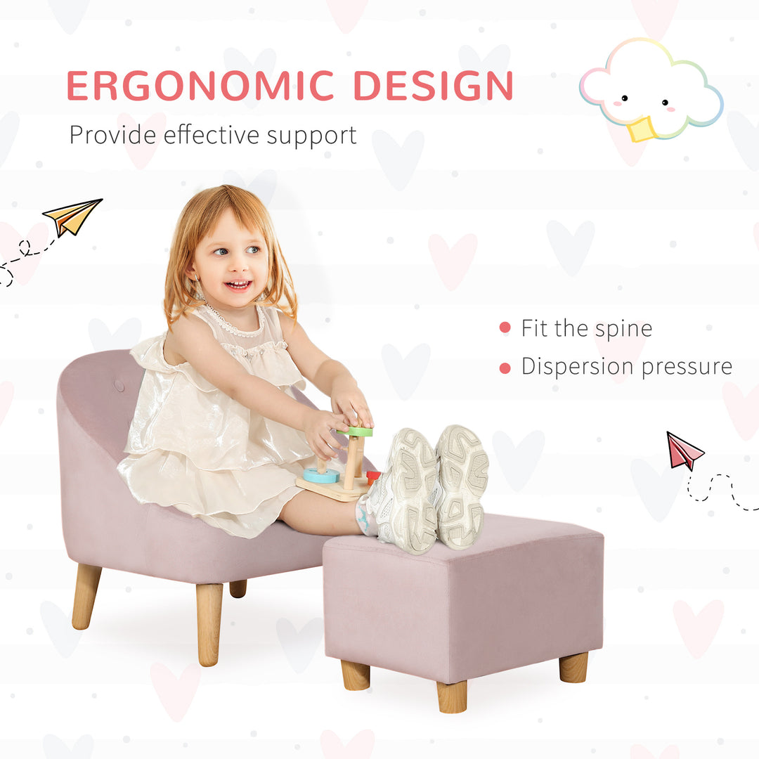 Toddler Chair, 2pcs Kids Sofa Set, Sofa &amp; Ottoman for Bedroom, Playroom, Boys and Girls, 3-5 years old, Pink