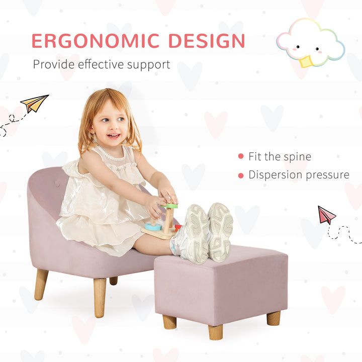 Toddler Chair, 2pcs Kids Sofa Set, Sofa &amp; Ottoman for Bedroom, Playroom, Boys and Girls, 3-5 years old, Pink