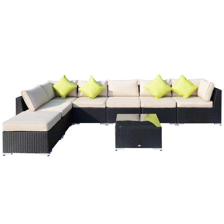 Outsunny 7-Seater Sofa Rattan Garden Furniture Aluminium Outdoor Patio Set Wicker Seater Table - Black