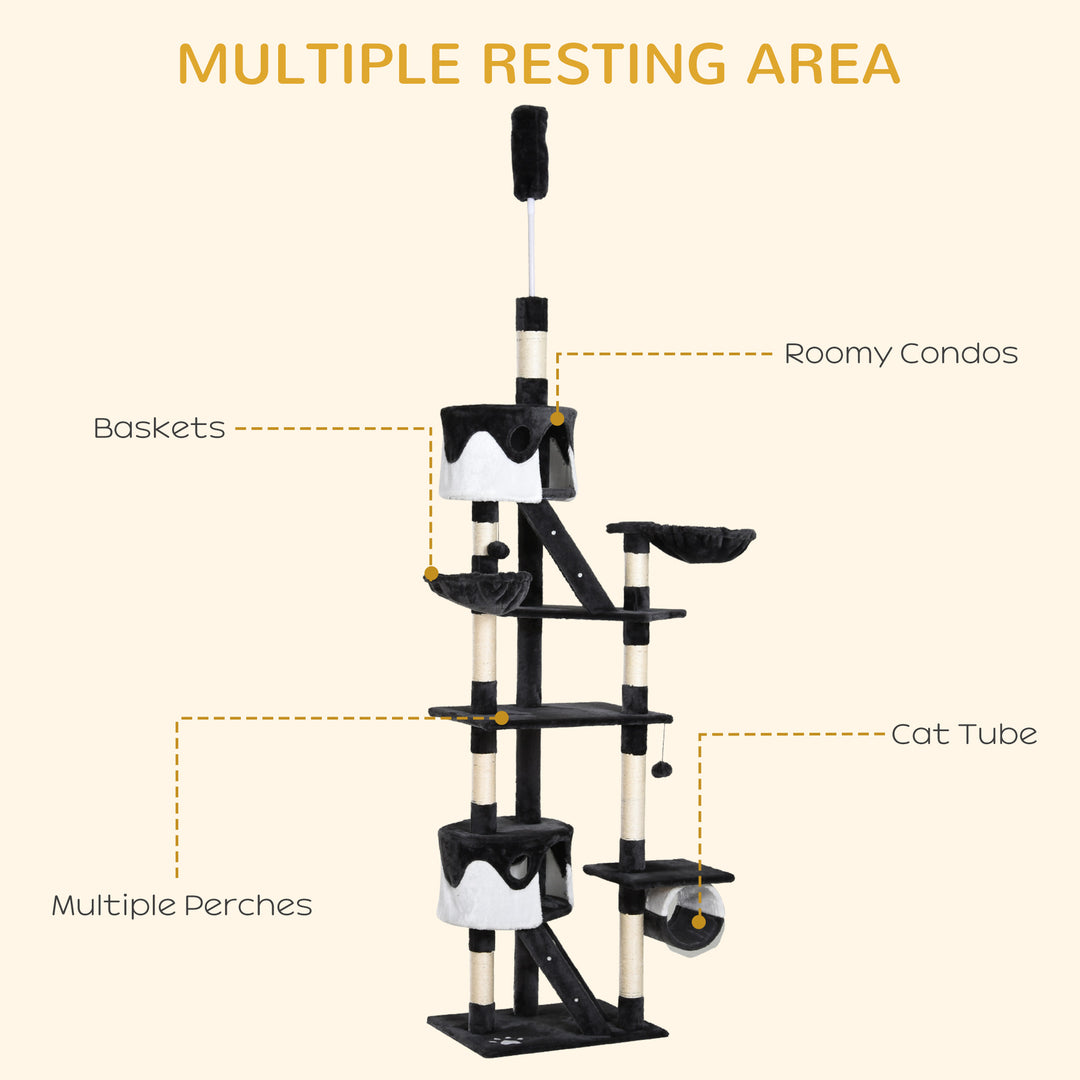 Pawhut Cat Tree Kitten Condo Fun House Adjustable Grey & White