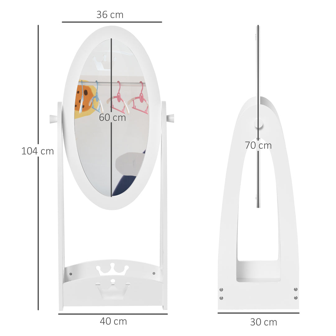 Free Standing Full Length Mirror, Child's Dressing Mirror with storage shelf 360° Rotation MDF, For 3- 8 Years Old, 40L x 30W x 104H cm