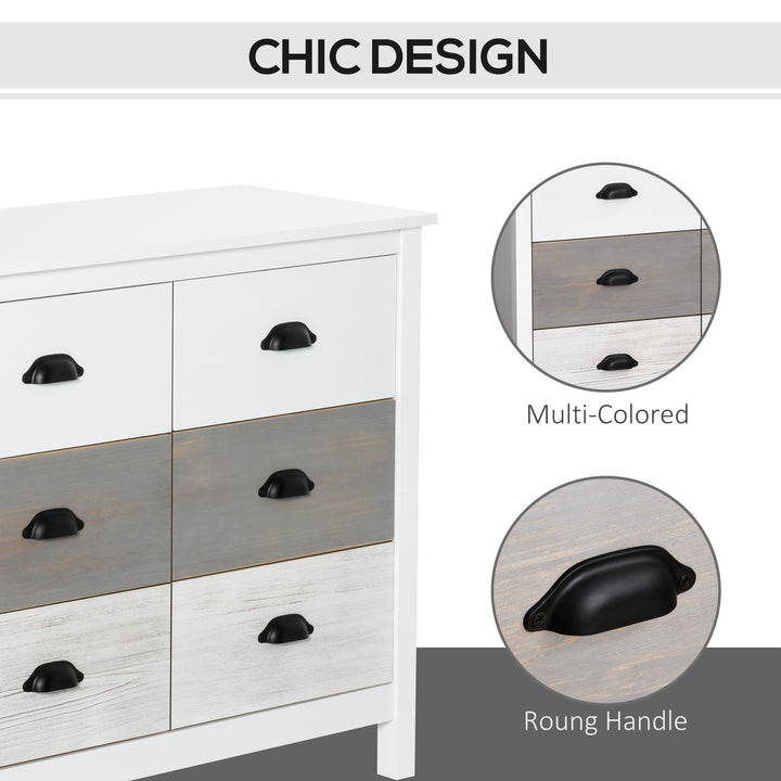 Side Cabinet Home Organizer with 6 Storage Drawer Unit, Round Handle for Bedroom, Living Room