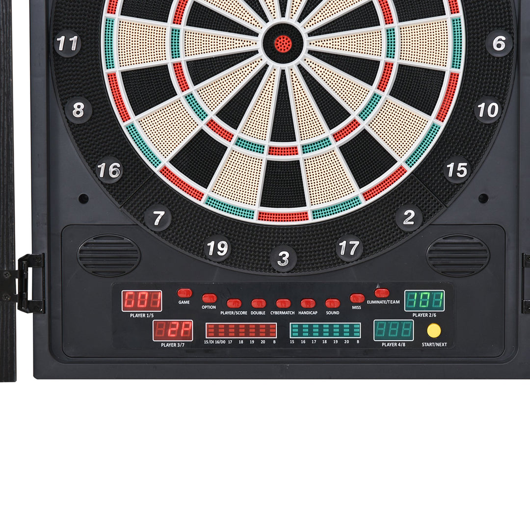 Electronic Dartboard In Case LED Scoreboard w/ 12 Darts 30 Heads Side Storage Cabinet Black White