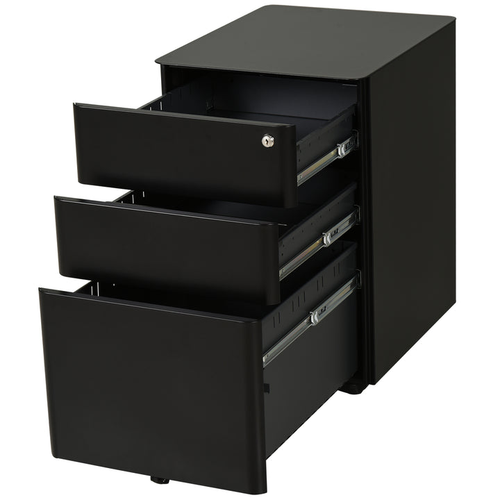 Fully Assembled 3 Drawer Steel Metal Filing Cabinet Lockable Rolling Vertical File Cabinet Black