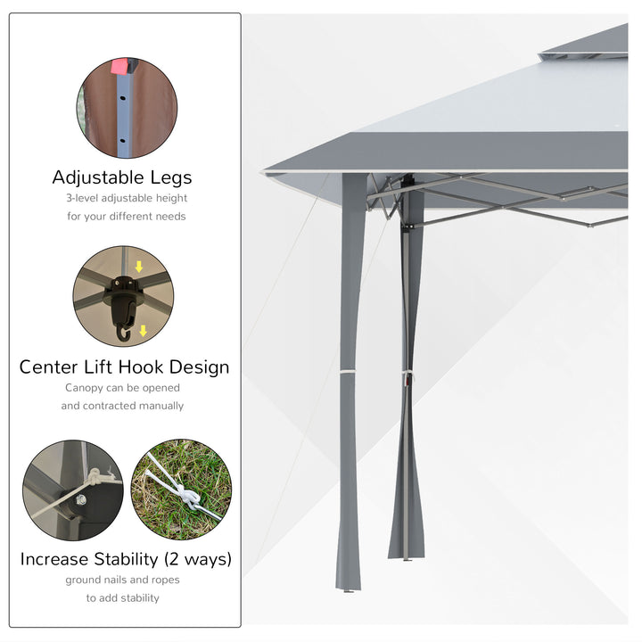 Outsunny Pop-up Canopy Gazebo Tent with Roller Bag &amp; Adjustable Legs Outdoor Party, Steel Frame, 4 x 4m  White &amp; Grey