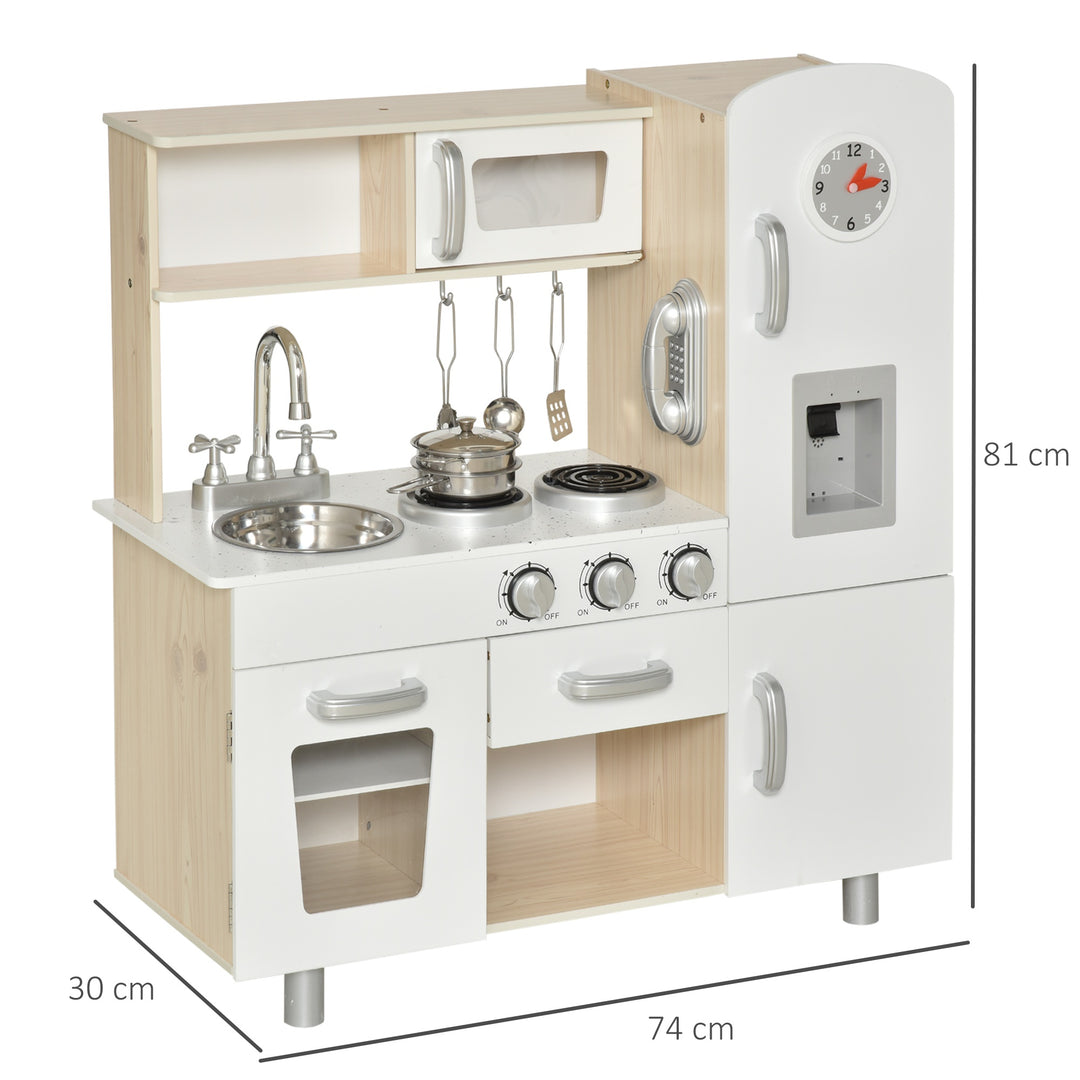 HOMCOM Kids Kitchen Playset Luxury Kitchen Accessories Set Pretend Cooking Set with Telephone Ice Machine, White