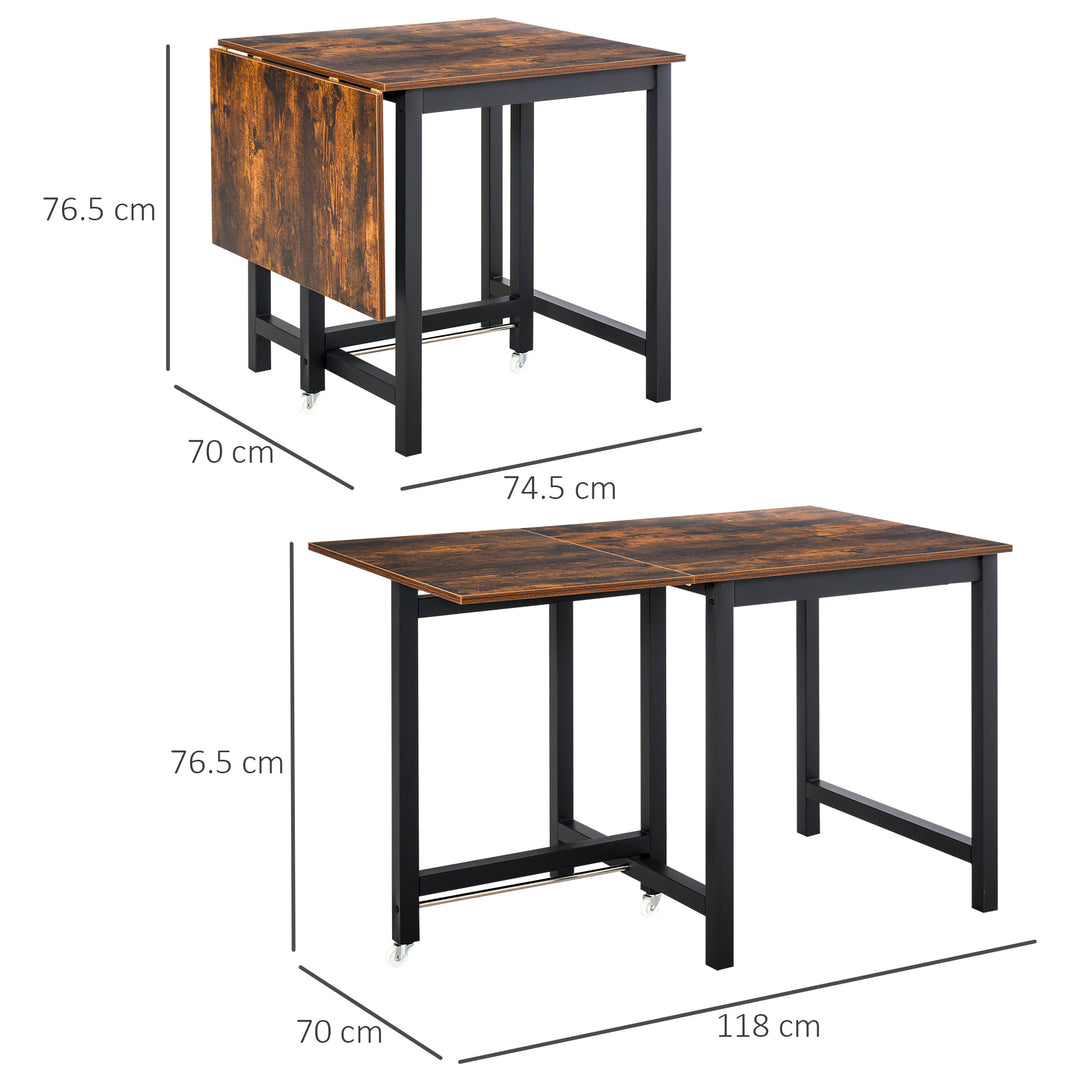 Foldable Dining Table Drop Leaf Folding Side Console Writing Desk for Kitchen, Dining Room, Rustic Brown