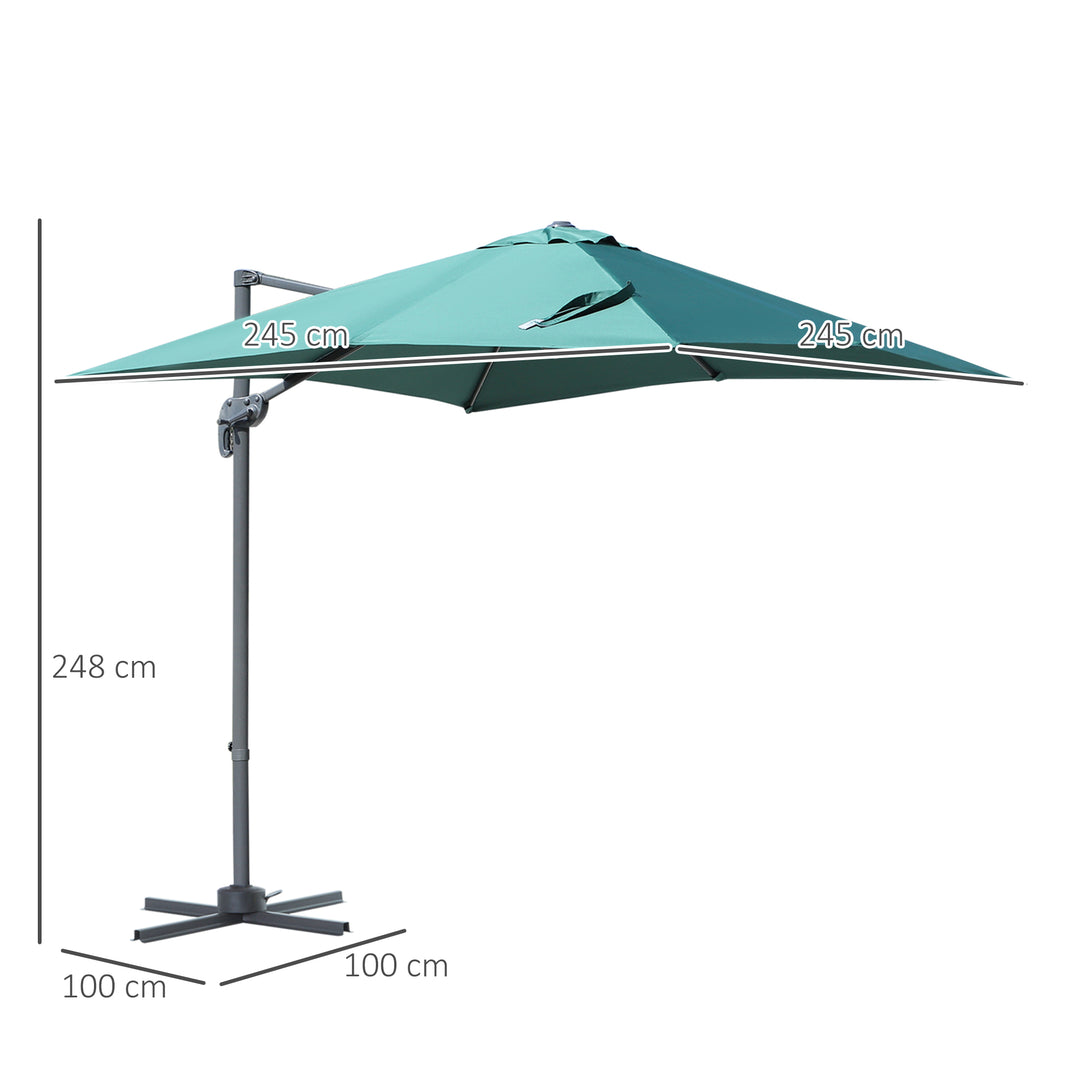 2.5 x 2.5m Square Patio Parasol Offset Cantilever Sun Umbrella 360¡ Rotation w/ Cross Base - Green