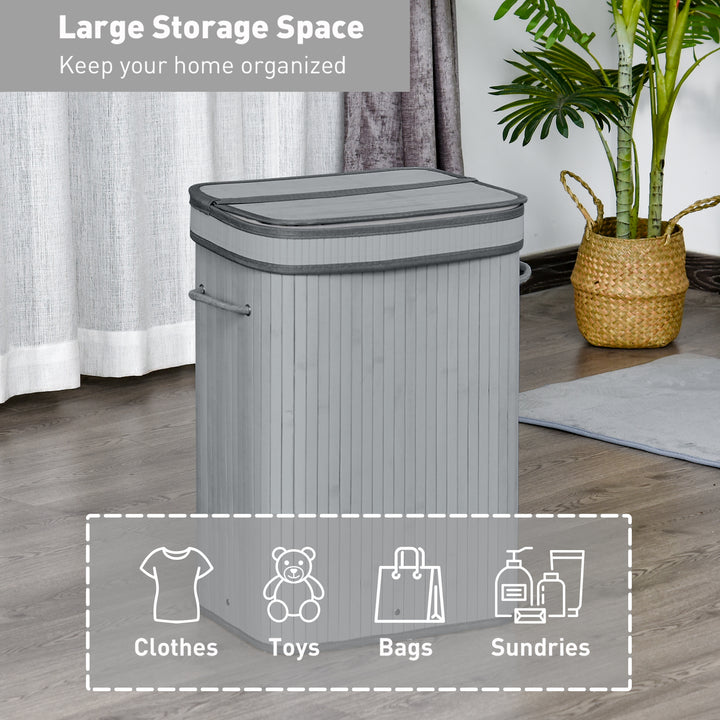 70L Natural Wood Laundry Basket One Compartment w/Flip Lid Removable Lining Handles Board Base Foldable Water-Resistant Dirty Clothes Storage
