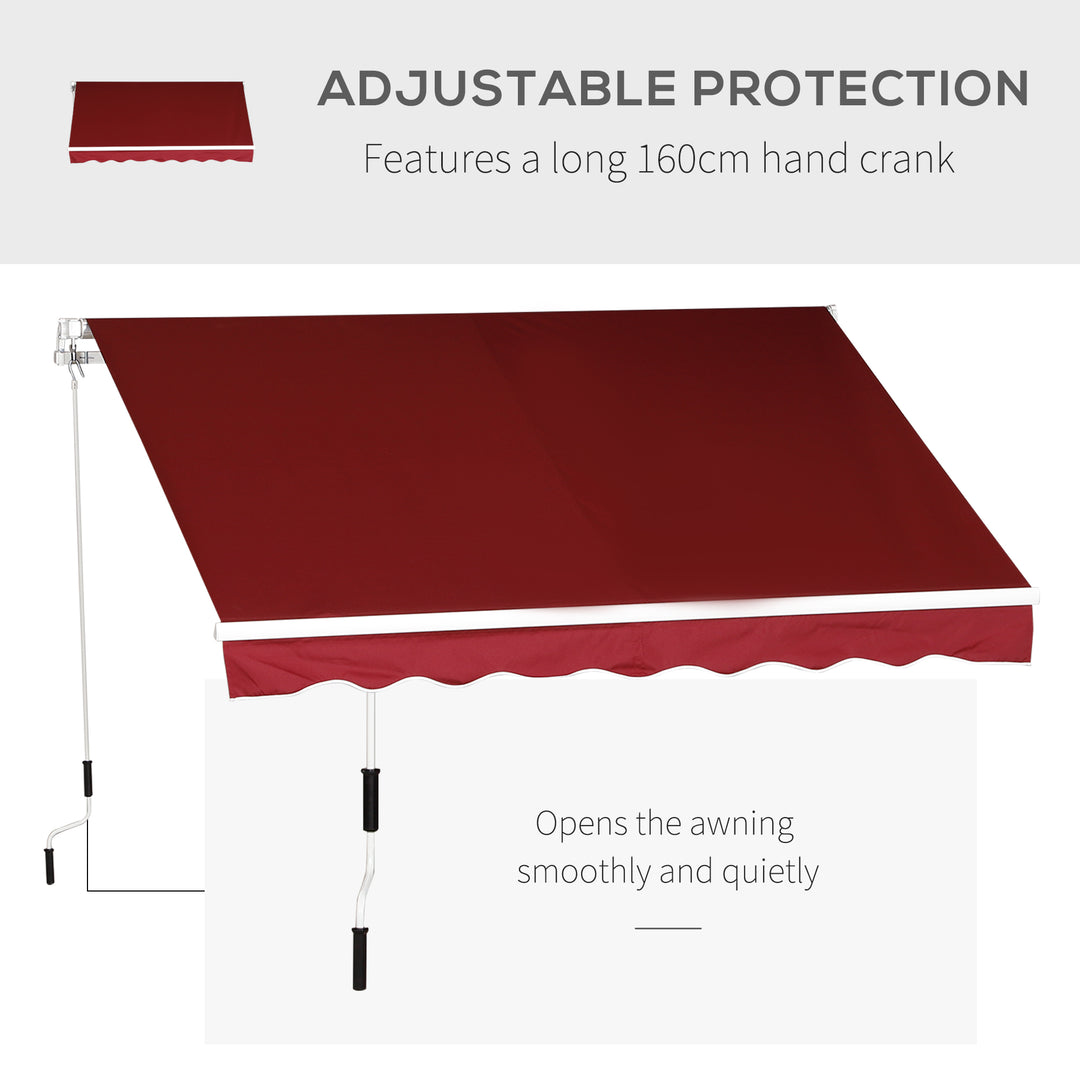 Garden Patio Manual Retractable Sun Shade Patio Awning Outdoor Deck Canopy Shelter, 2.5mx2m (Dark Red)