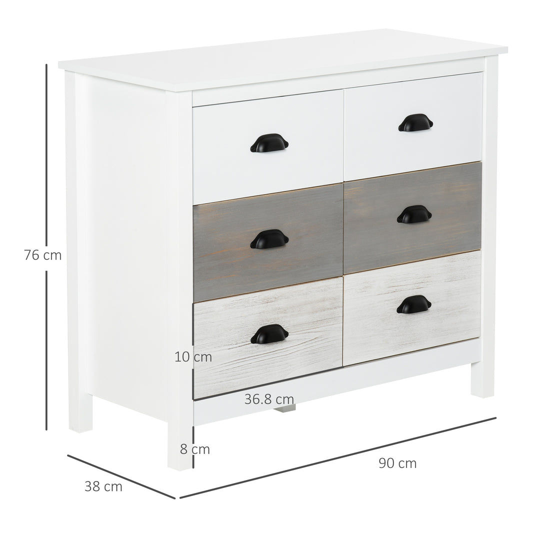 Side Cabinet Home Organizer with 6 Storage Drawer Unit, Round Handle for Bedroom, Living Room