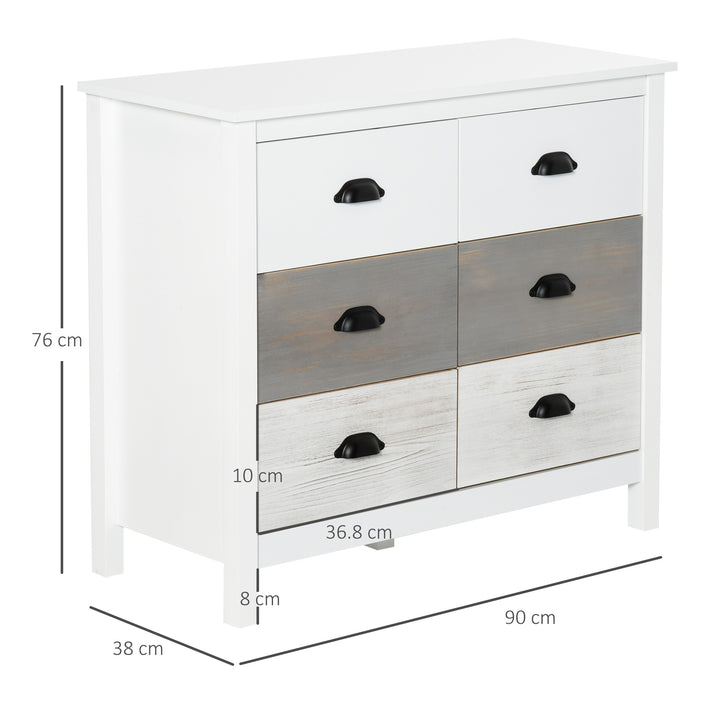 Side Cabinet Home Organizer with 6 Storage Drawer Unit, Round Handle for Bedroom, Living Room