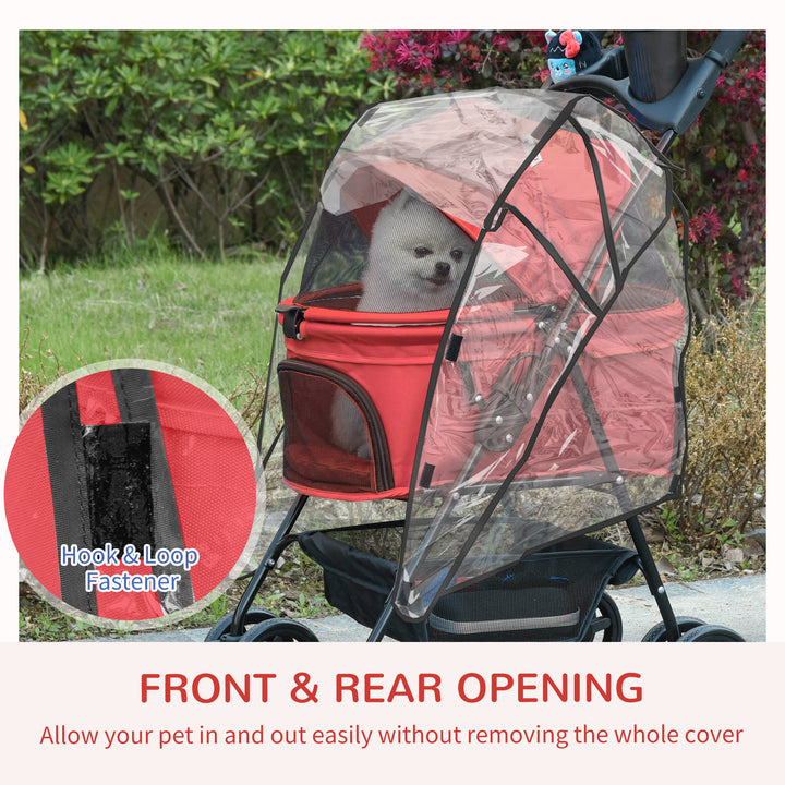 Dog Stroller with Rain Cover, Dog Pushchair One-Click Fold Trolley with EVA Wheels Brake Basket Adjustable Canopy Safety Leash