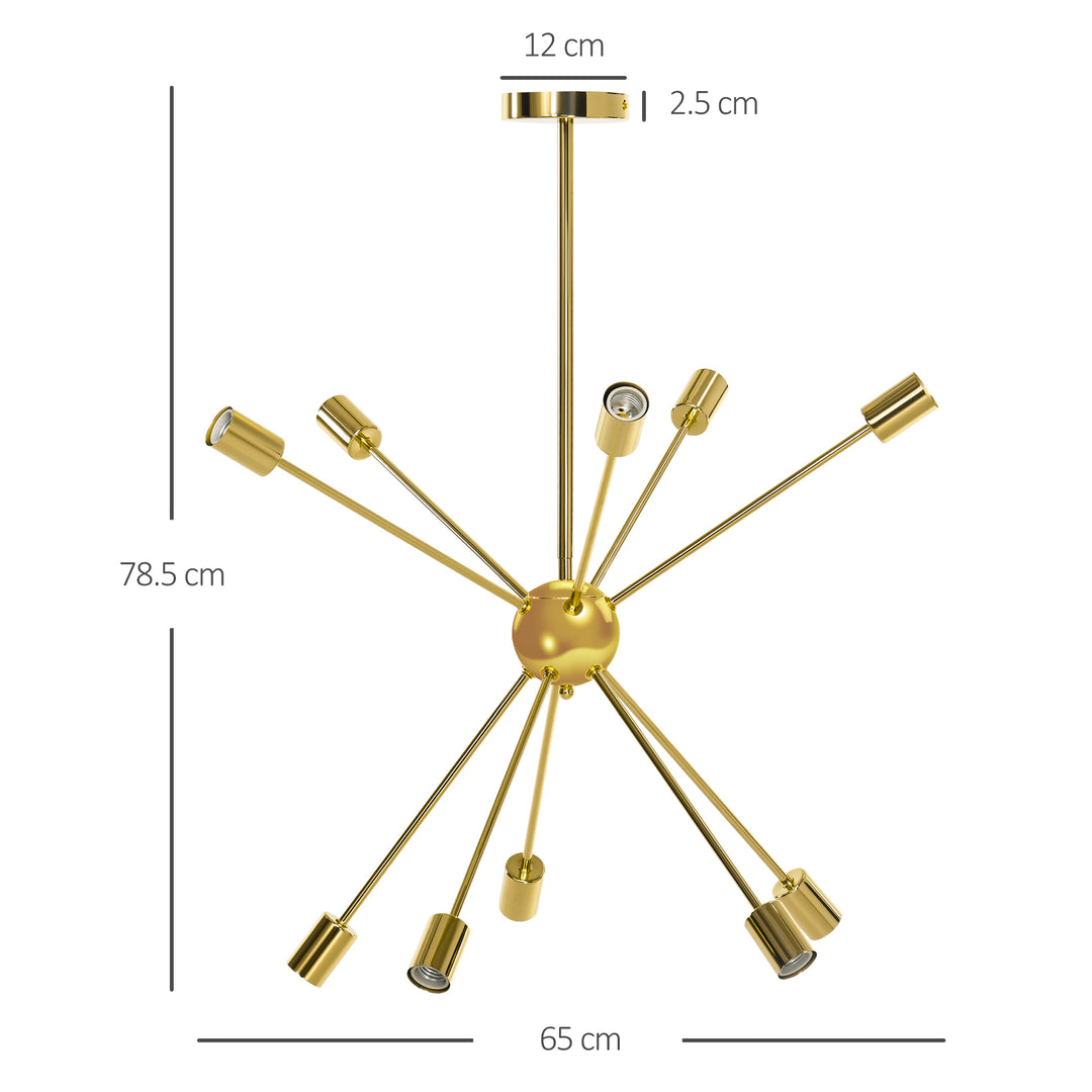 Modern Sputnik Ceiling Lights, 10-Light Chandelier for Bedroom Living Room with E27 Base, 65x65x78.5cm, Gold Tone