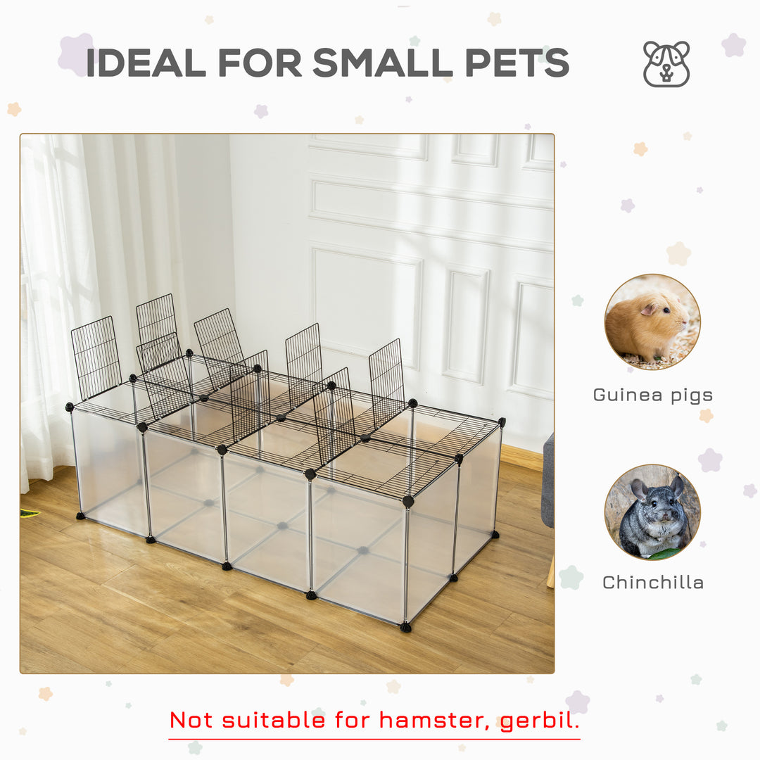 PawHut DIY Pet Playpen with Door Bottom 28 Panels Small Animal Cage for Guinea Pigs, Rabbit, Chinchilla, Transparent