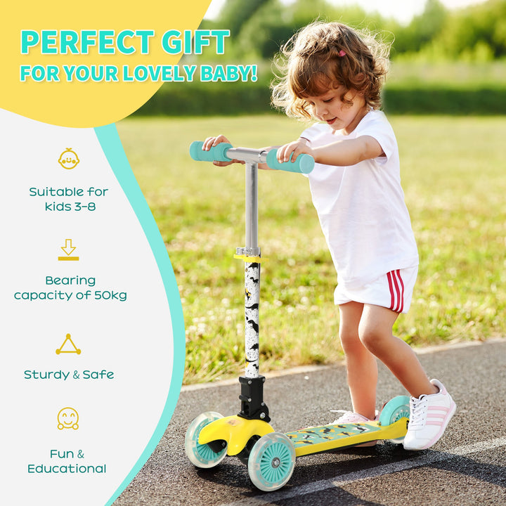 Scooter for Kids Toddler Foldable Kick Scooter with 3 Wheel Adjustable Height Flashing Wheels for Boys and Girls 3-8 Years Yellow