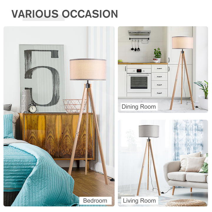 5FT Elegant Wood Tripod Floor Lamp Free Standing E27 Bulb Lamp Versatile Use for Home Office - Grey