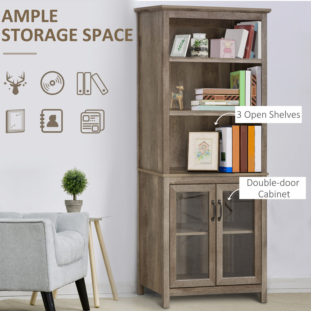 Free standing Kitchen Cupboard with 3 Open Shelves, Glass Door Cabinet, Storage Unit Home Organisation, Brown