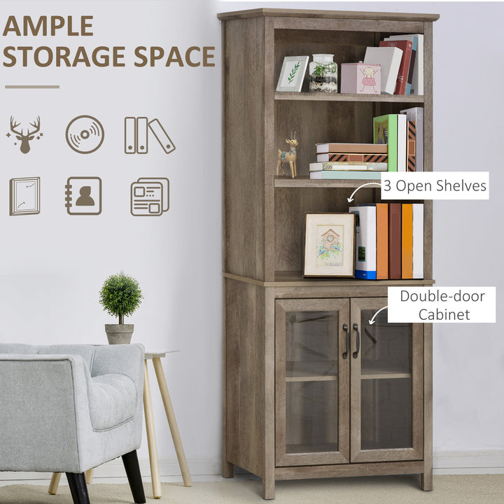 Free standing Kitchen Cupboard with 3 Open Shelves, Glass Door Cabinet, Storage Unit Home Organisation, Brown