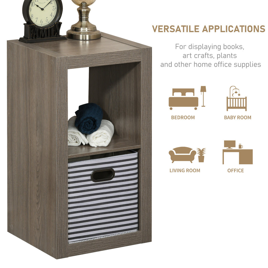 2-Tier Storage Shelf Bookshelf Display Cabinet Double Cube Shelving Unit with Fabric Drawer, Grey