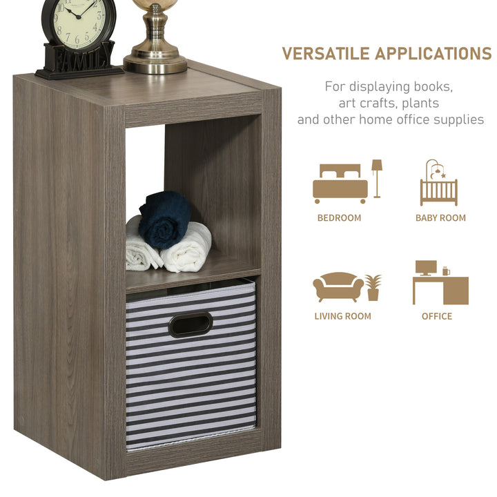 2-Tier Storage Shelf Bookshelf Display Cabinet Double Cube Shelving Unit with Fabric Drawer, Grey
