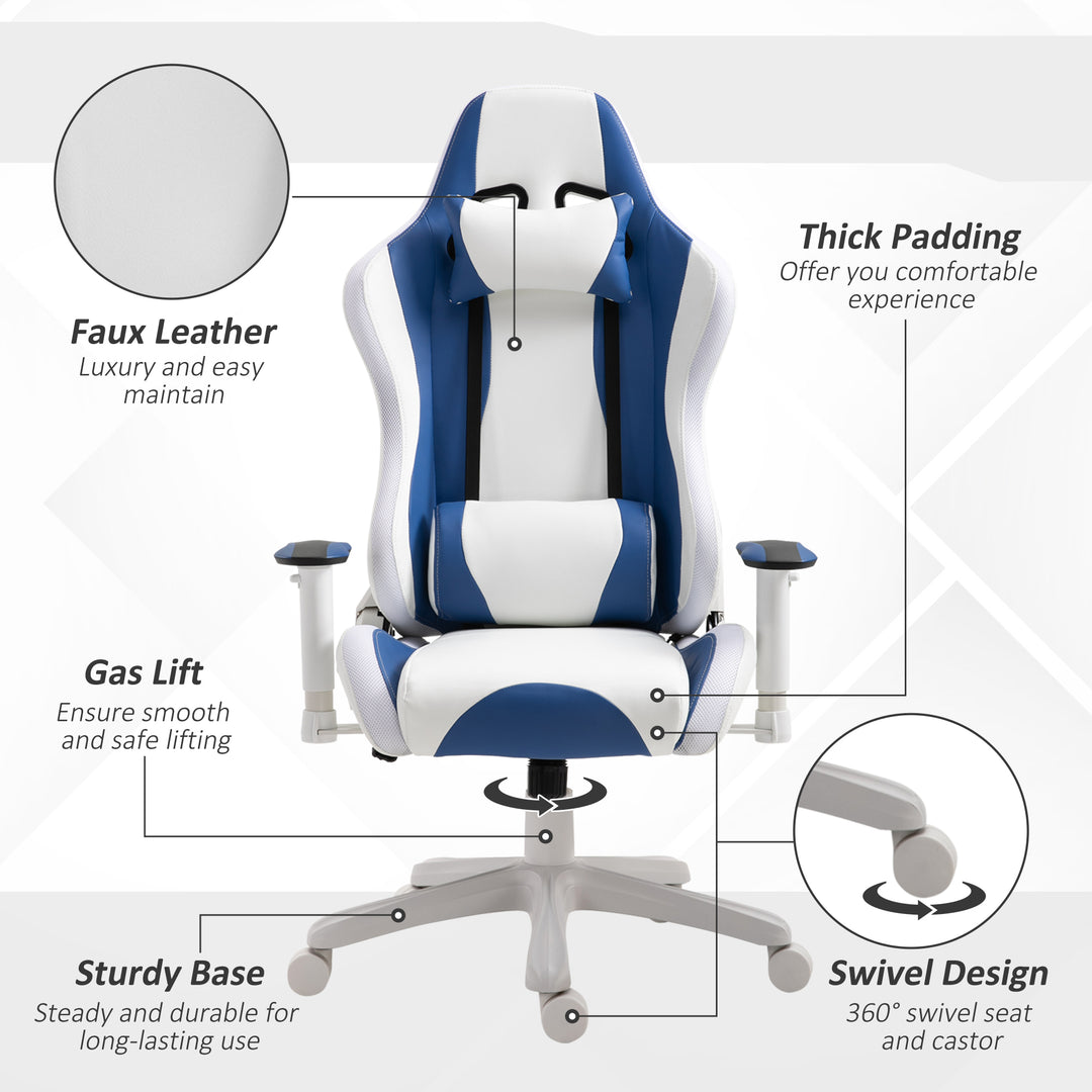 Vinsetto RGB LED Light Gaming Chair, PU Leather Thick Padding, White