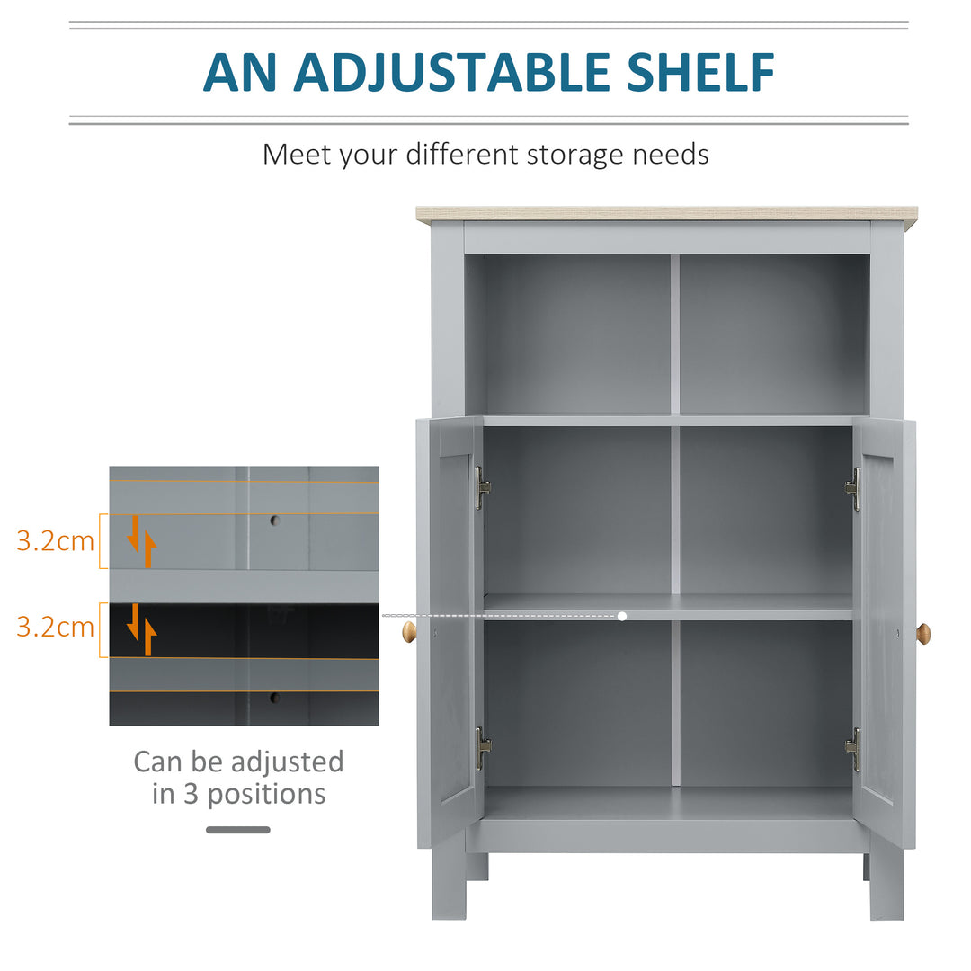 kleankin Bathroom Floor Storage Cabinet Free Standing Unit with Compartment Adjustable Shelf Double-door Design, Free Standing Organizer, Grey
