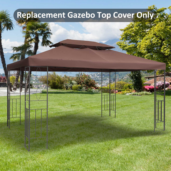 Outsunny 3x4m Gazebo Replacement Roof Canopy 2 Tier Top UV Cover Garden Patio Outdoor Sun Awning Shelters Brown (TOP ONLY)