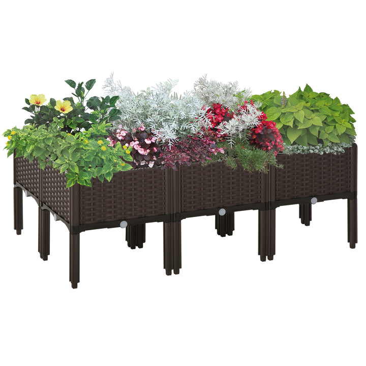 Outsunny 6-piece PP Raised Flower Bed Stackable Vegetable Herb Free Combination Grow Box with Drainage Holes