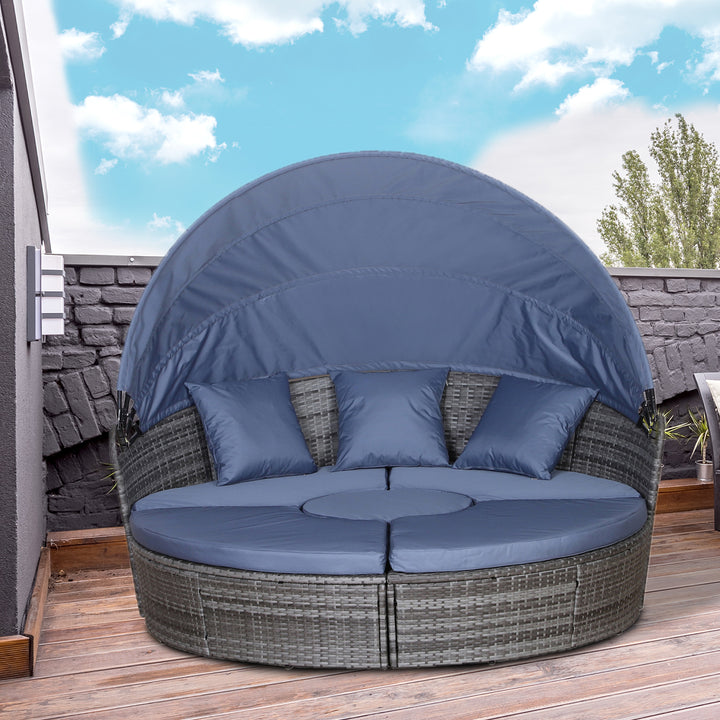 Outsunny 6-Seater Rattan Sofa Bed Garden Furniture Cushioned Wicker Round Sofa Bed with Coffee Table  Patio Conversation Furniture Set - Grey