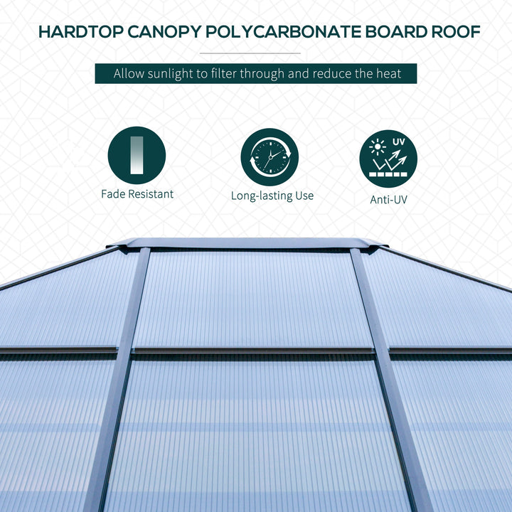 Outsunny 3.6 x 3(m) Hardtop Gazebo with UV Resistant Polycarbonate Roof & Aluminium Frame, Garden Pavilion with Mosquito Netting and Curtains