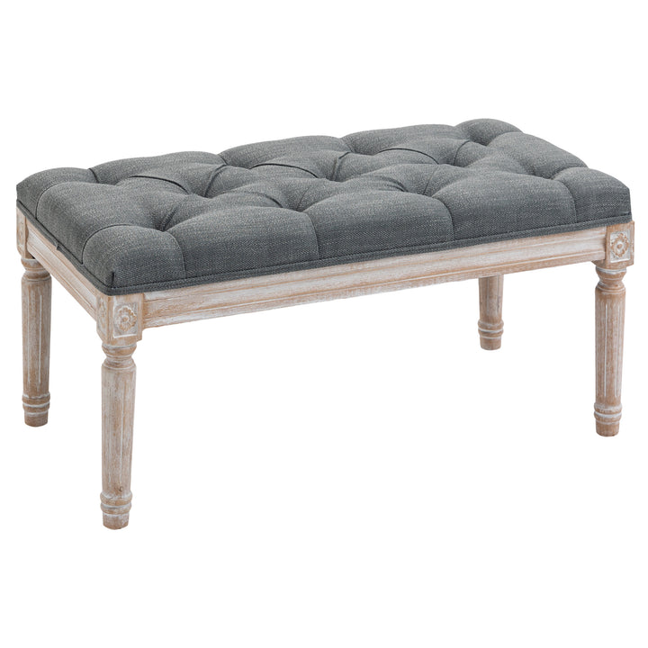 Accent Bench Tufted Upholstered Foot Stool Linen-Touch Fabric Ottoman, Grey