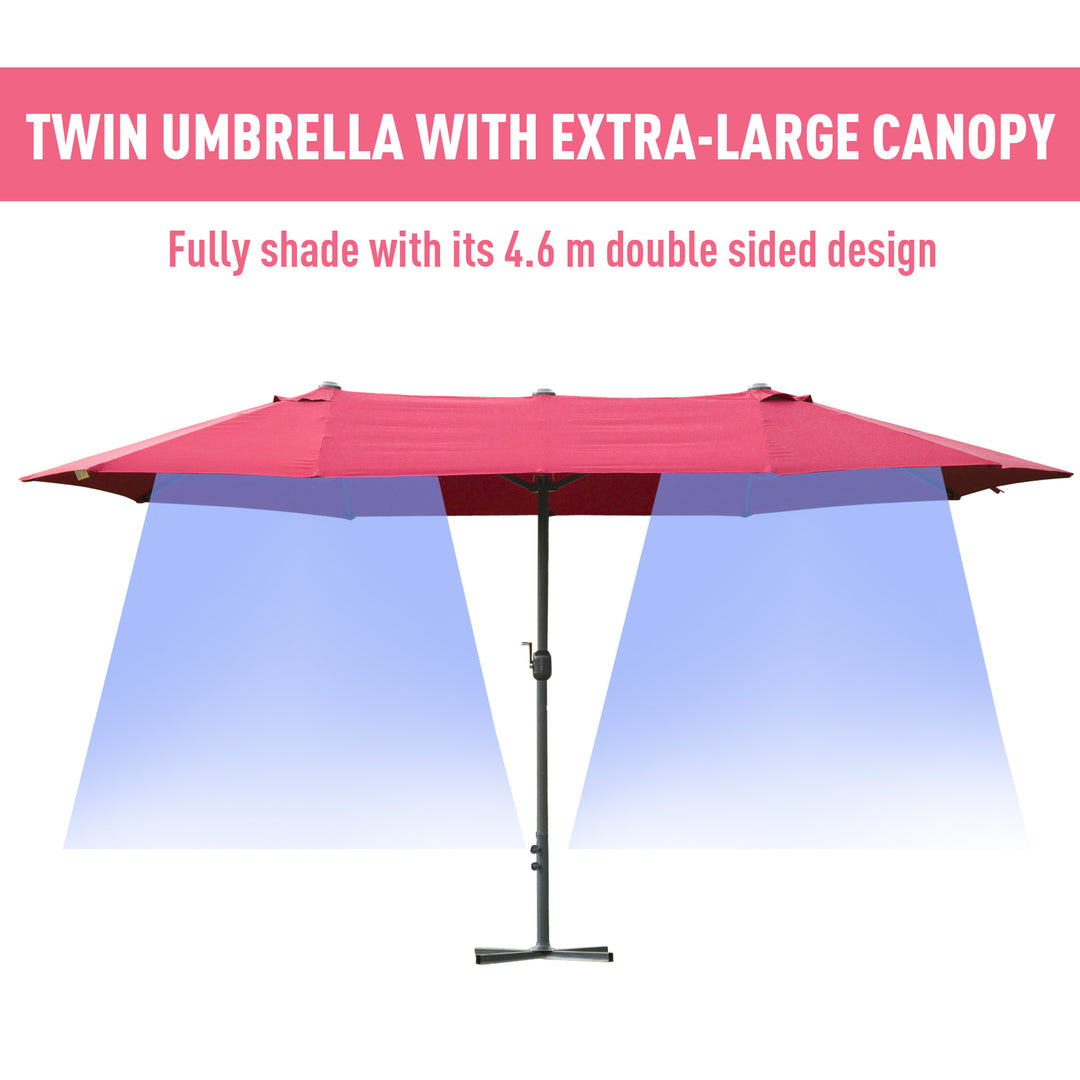 Outsunny 4.6m Garden Parasol Double-Sided Sun Umbrella Patio Market Shelter Canopy Shade Outdoor Wine Red