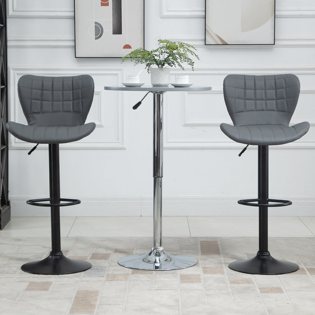 Bar Stools Set of 2 Adjustable Height Swivel Bar Chairs in PU Leather with Backrest & Footrest, Grey