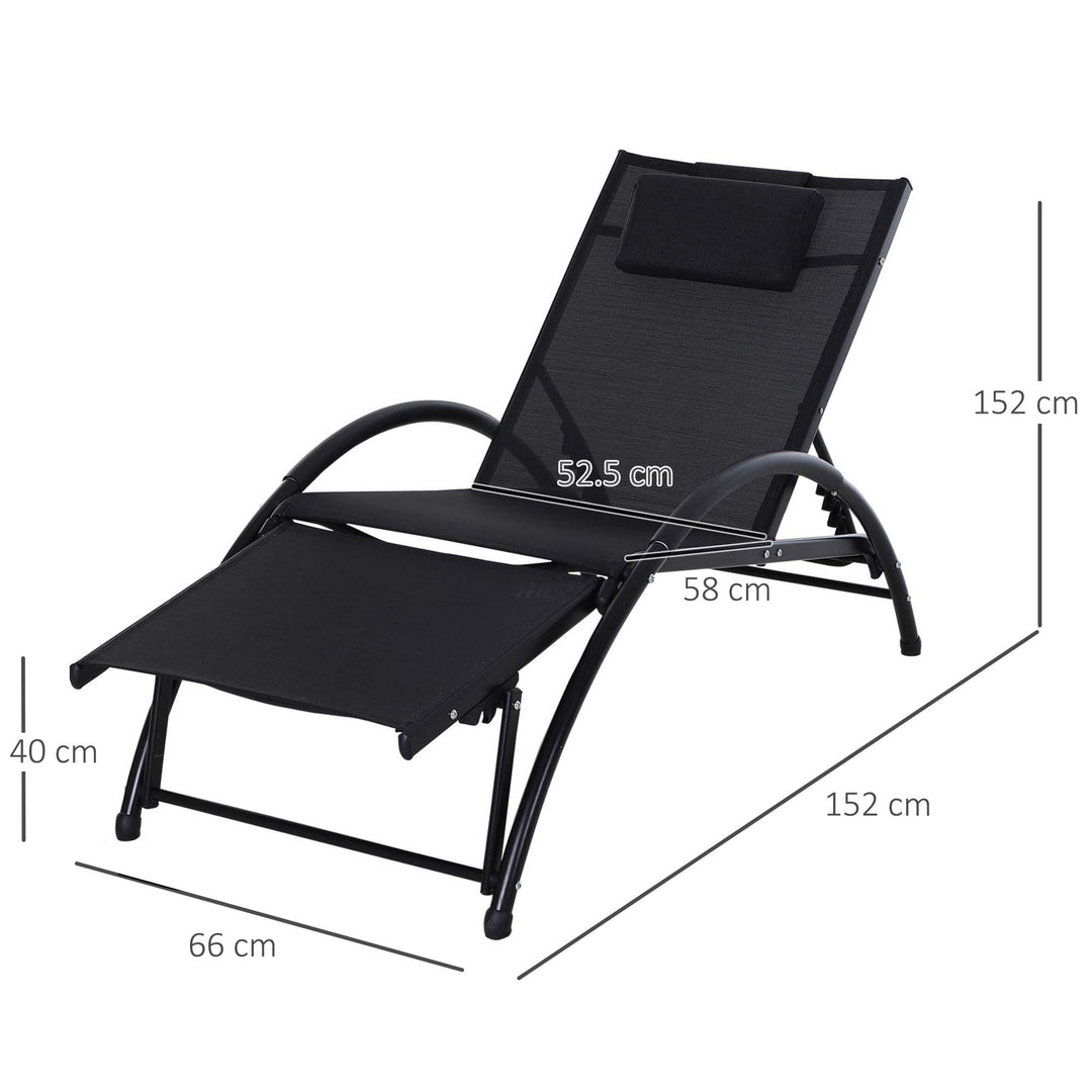 Outsunny Garden Patio Sun Lounger Half Circle Armrest Adjustable Head Footrest Aluminium Frame Textline Seat &amp;Pillow Garden Outdoor - Black