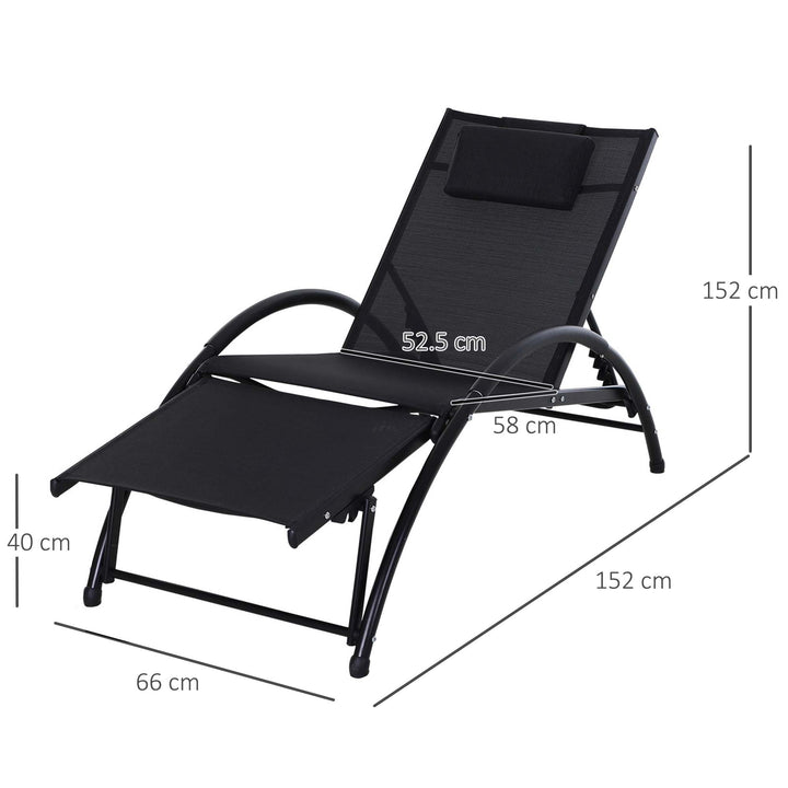 Outsunny Garden Patio Sun Lounger Half Circle Armrest Adjustable Head Footrest Aluminium Frame Textline Seat &amp;Pillow Garden Outdoor - Black