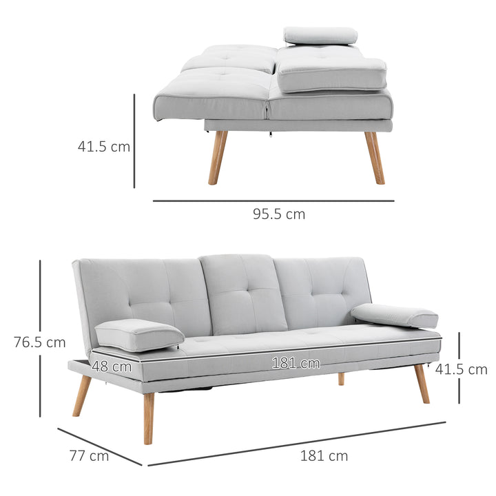 HOMCOM 3 Seater Sofa Bed Scandinavian Style Recliner Thick Cushions Adjustable Split Back Middle Table with Armrest Cup Holder, 72H x 181W