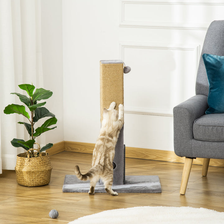 PawHut Cat Scratching Post, 79cm Tall Jute Scratcher Climber, Cat Tree Activity Center with Carpet Base, Dangling Ball, Grey