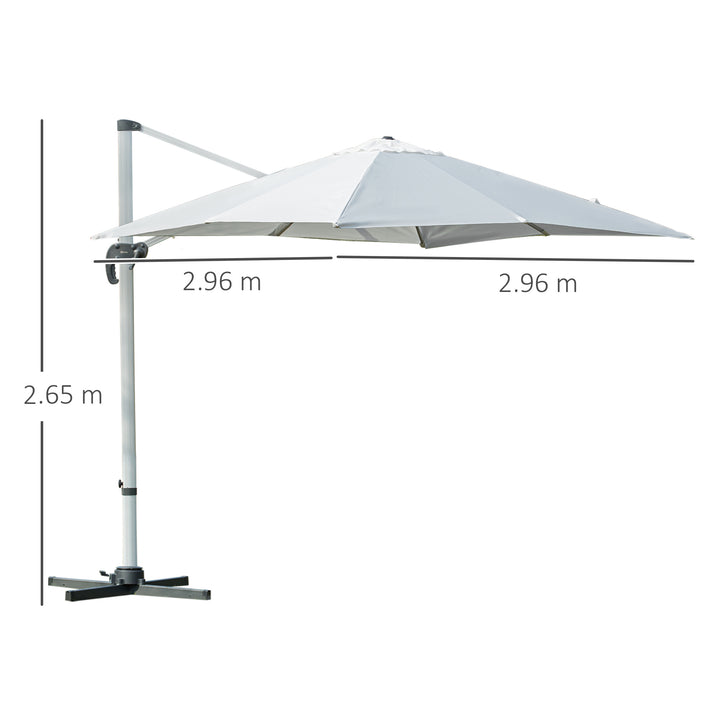 3m Cantilever Roma Parasol Aluminium Frame 360 Rotation Hanging Parasol with/ Cross Base White