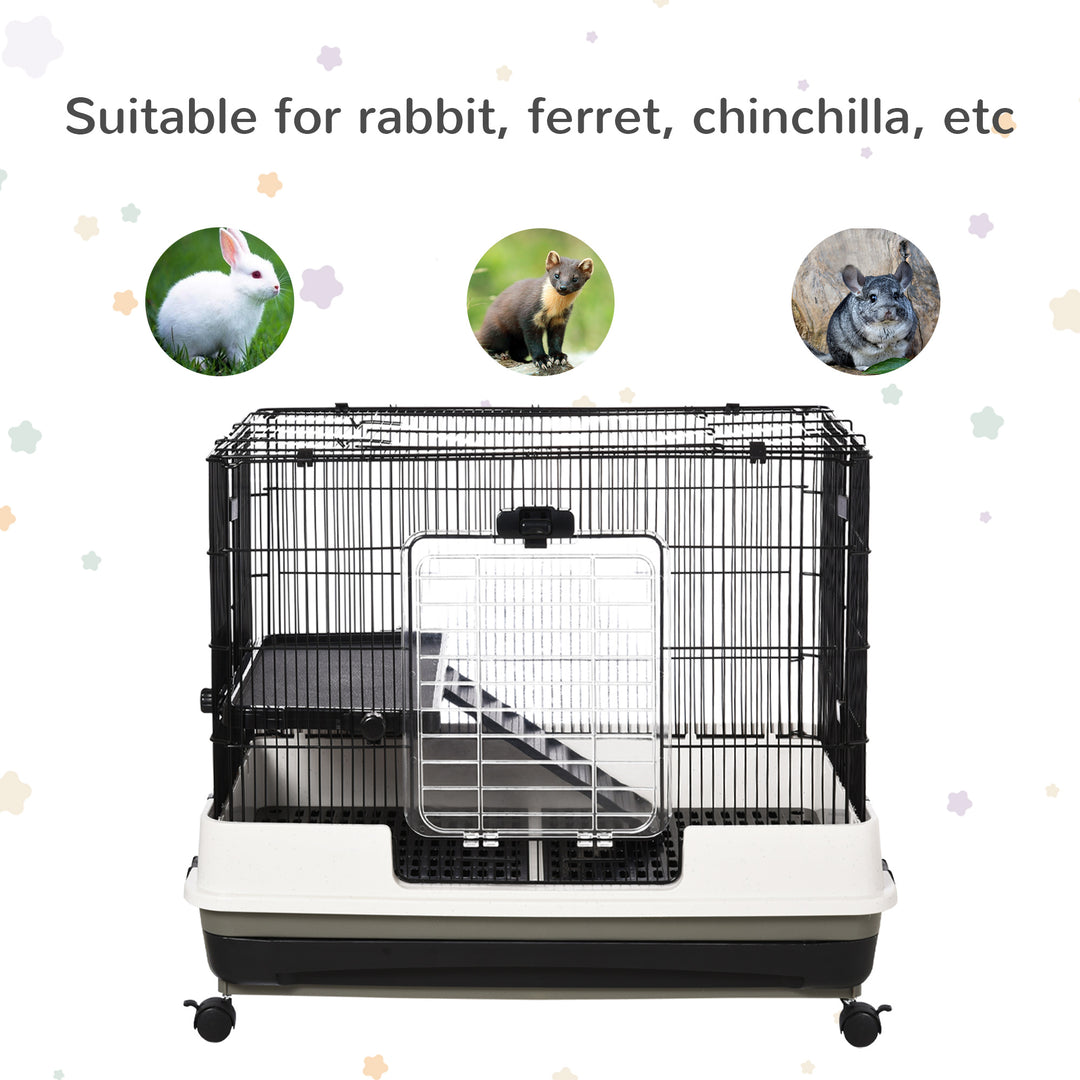 Small Animal Steel Wire Rabbit Cage Pet Play House  W/ Waste Tray Black