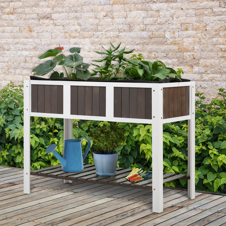 Outsunny Wooden Planter Raised Elevated Garden Bed Planter Flower Boxes with Shelf Solid Wood Outdoor/Indoor, 119x57x89cm