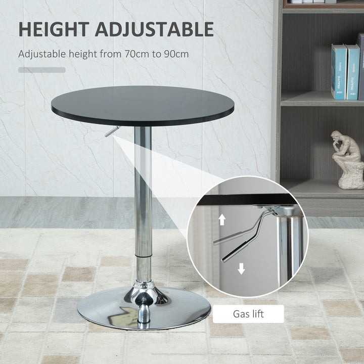 Round Height Adjustable Bar Table Counter Pub Desk with Metal Base for Home Bar, Dining Room, Kitchen, Black