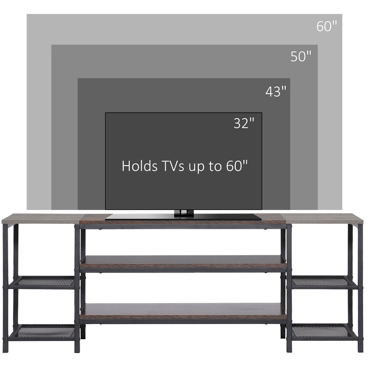 TV Unit Cabinet for TVs up to 65 Inches, Industrial TV Stand with Storage Shelves for Living Room, Brown and Grey