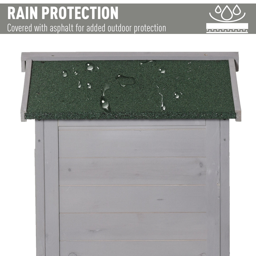 Wooden Garden Cabinet 3-Tier Storage Shed 2 Shelves Lockable Organizer with Hooks Foot Pad 74 x 55 x 155cm Light Grey