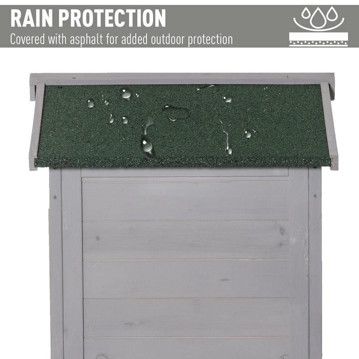 Wooden Garden Cabinet 3-Tier Storage Shed 2 Shelves Lockable Organizer with Hooks Foot Pad 74 x 55 x 155cm Light Grey