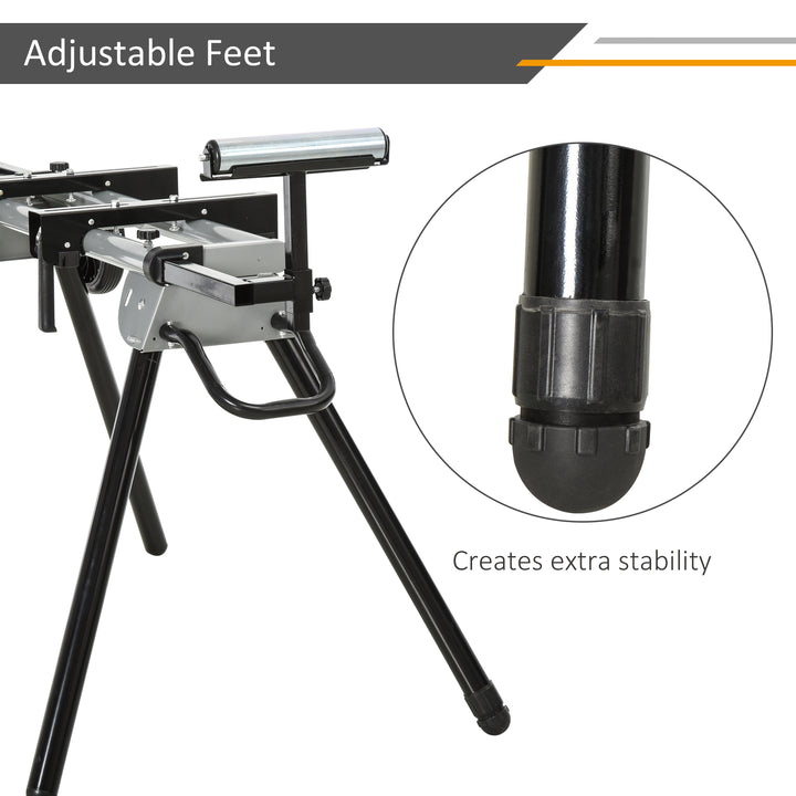DURHAND Miter Saw Stand with Extensions, Sawhorse for Cutting Logs, Foldable with Wheels Max Load 150 Kg, Black and Grey