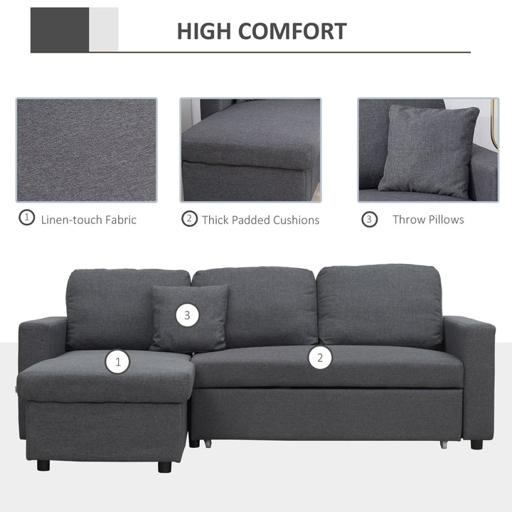 3 Seater Corner Sofa Bed with Storage, L Couches for Living Room with Chaise Lounge, Double Sofa, Grey