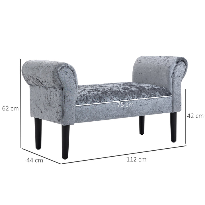 HOMCOM Ice Crush Velvet Fabric Upholstered Bed End Bench, Padded Sponge Cushion Bedroom Bench with Armrests Rubber Wood for Room Entryway, Silver Grey
