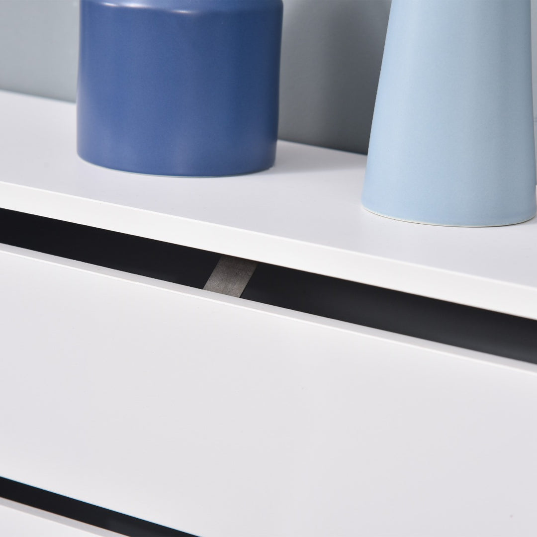 MDF Modern Radiator Cover Cabinet Top Shelving Home Office Slatted Design White 112L x 19W x 81H cm