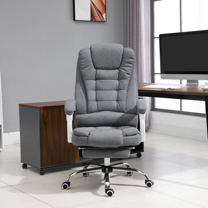 Office Chair Computer Swivel Rolling Task Recliner for Home with Retractable Footrest, Arm, Grey